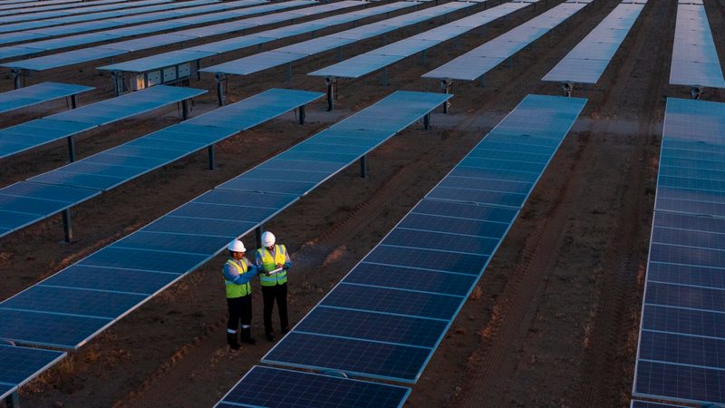 Acwa Power workers at the Sakaka solar site in Saudi Arabia